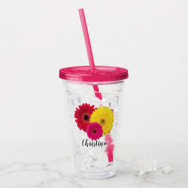 Pink Yellow Red Gerbera Daisy | PERSONALISIERT Acryltrinkbecher