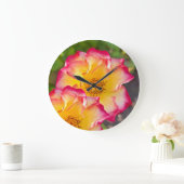 Pink Yellow Rose Große Wanduhr (Zuhause)