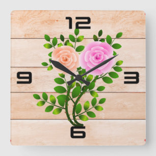 Pink Yellow Roses Quadratische Wanduhr