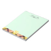 Pink Yellow Tartan Custom Script Monogram Celadon Notizblock (Rotiert)