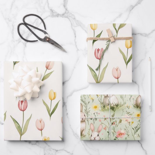 Pink Yellow Tulip Flowers Easter Geschenkpapier Set (Vorderseite)
