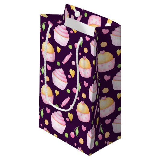 PINK & YELLOW VALENTINSTAG CUPCAKES KLEINE GESCHENKTÜTE (Vorderseite Schrägansicht)