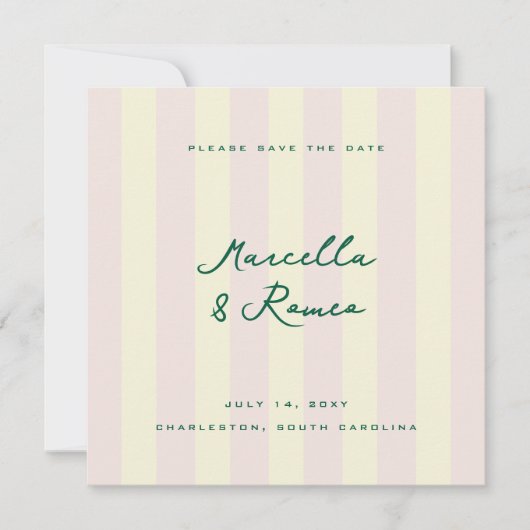Pink Yellow Vertical Stripes Modern Save the Date (Vorderseite)