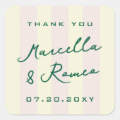 Pink Yellow Vertical Stripes Modern Thank You Quadratischer Aufkleber (Vorderseite)