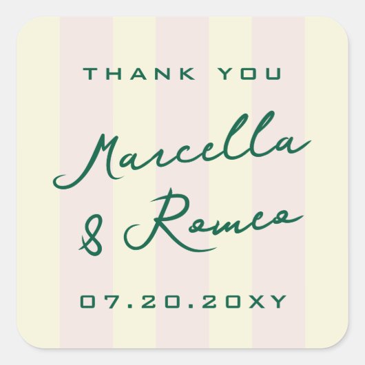 Pink Yellow Vertical Stripes Modern Thank You Quadratischer Aufkleber (Vorderseite)