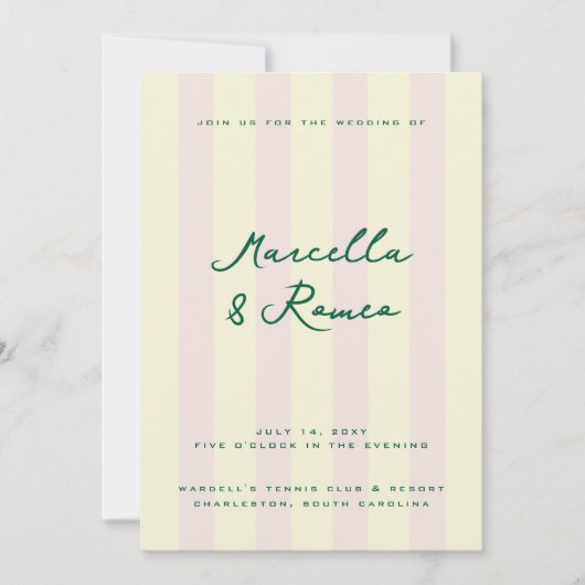 Pink Yellow Vertical Stripes Tennis Club Einladung (Vorderseite)