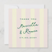 Pink Yellow Vertical Stripes Wedding Thank You Dankeskarte (Vorderseite)