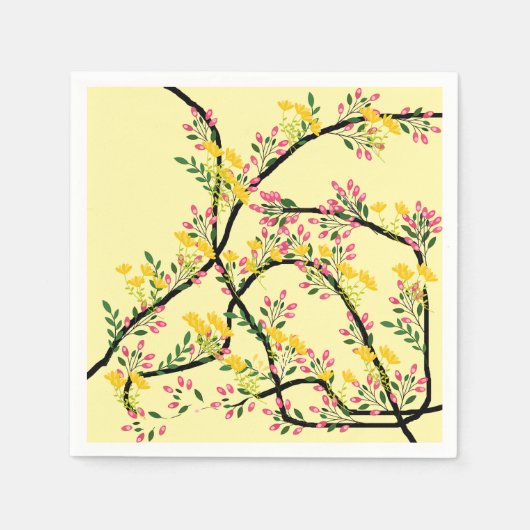 Pink Yellow Vine Blossoms Cocktail Serviette (Vorderseite)