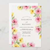 Pink Yellow Watercolor Spring Wedding Einladung (Vorne/Hinten)