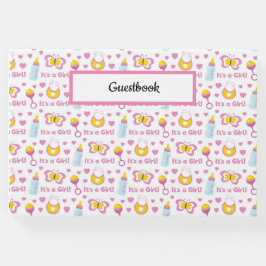 PINK YELLOW WEISS SEINE MÄDCHEN BABY-ELEMENTE GÄSTEBUCH
