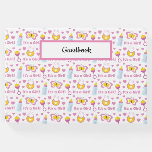 PINK YELLOW WEISS SEINE MÄDCHEN BABY-ELEMENTE GÄSTEBUCH (Vorderseite)