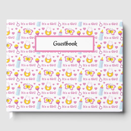 PINK YELLOW WEISS SEINE MÄDCHEN BABY-ELEMENTE GÄSTEBUCH (Vorderseite)