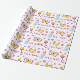 PINK YELLOW WEISS SEINE MÄDCHEN BABY-ELEMENTE GESCHENKPAPIER