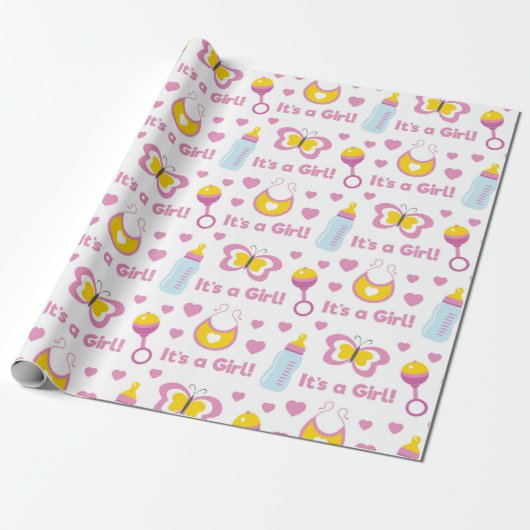 PINK YELLOW WEISS SEINE MÄDCHEN BABY-ELEMENTE GESCHENKPAPIER (Ungerollt)