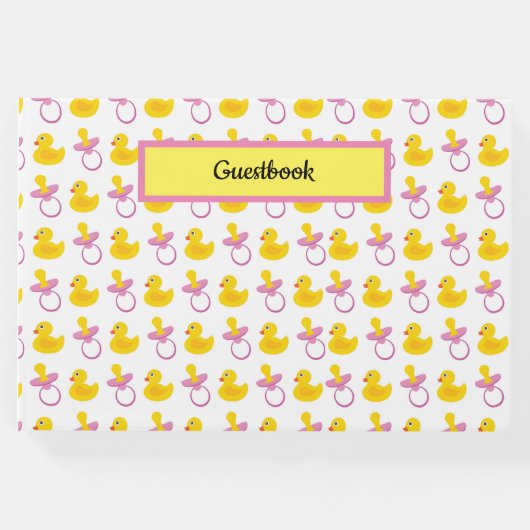 PINK YELLOW WHITE BABY MÄDCHEN SCHNULLER & DUCKS GÄSTEBUCH (Vorderseite)