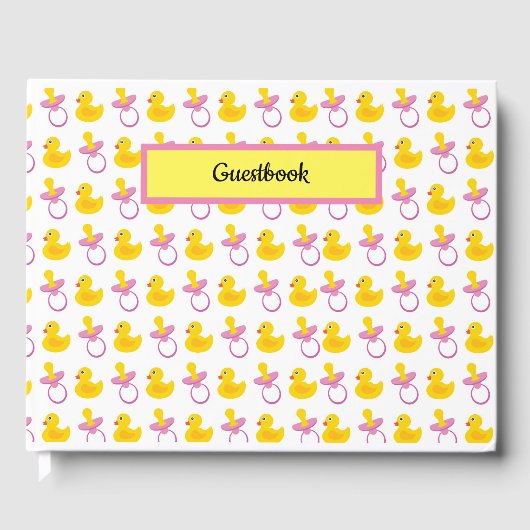 PINK YELLOW WHITE BABY MÄDCHEN SCHNULLER & DUCKS GÄSTEBUCH (Vorderseite)