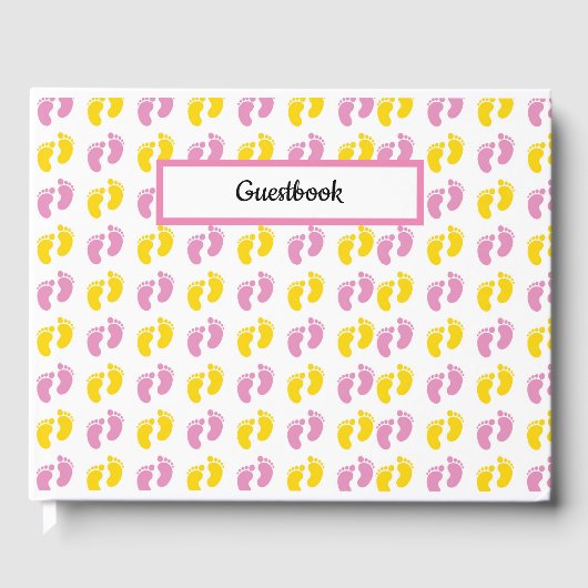 PINK YELLOW WHITE BABY MIRL FEET GÄSTEBUCH (Vorderseite)
