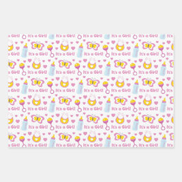 PINK YELLOW WHITE NIEDLICH BABY GIRL ITEMS GESCHENKPAPIER SET