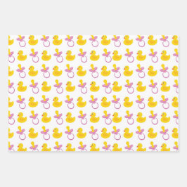 PINK YELLOW WHITE NIEDLICH BABY GIRL ITEMS GESCHENKPAPIER SET