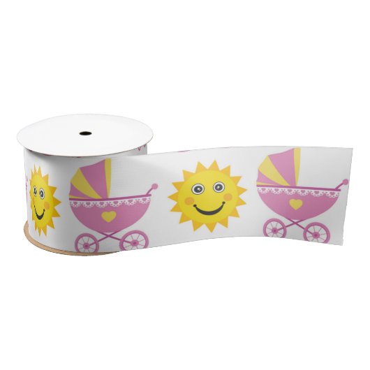 PINK YELLOW WHITE SUNS & BABY CARRIAGES SATINBAND (Spule)