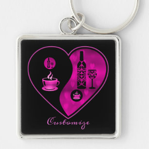 Pink Yin & Yang Coffee & Wine Key Chain Schlüsselanhänger