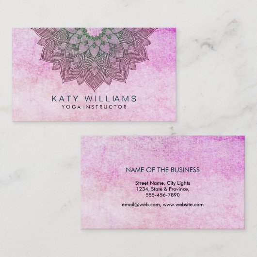 Pink Yoga Instructor Lotus Blume Wasserfarbe Visitenkarte (Vorne/Hinten)