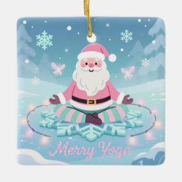 Pink Yoga Santa Meditation Christmas Keramikornament