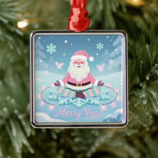 Pink Yoga Santa Meditation Christmas Ornament Aus Metall (Baum)