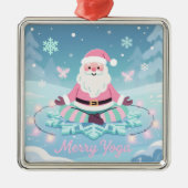 Pink Yoga Santa Meditation Christmas Ornament Aus Metall (Vorne)