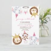 Pink Young Wild and Three Animals Birthday Party Einladung (Stehend Vorderseite)