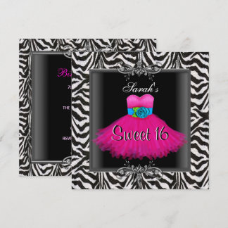Pink Zebra 16 . Geburtstag 16 Geburtstag Schwarzes Einladung