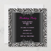 Pink Zebra 16 . Geburtstag 16 Geburtstag Schwarzes Einladung (Rückseite)