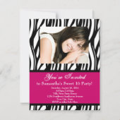 Pink Zebra 16 . Geburtstag Einladung (Vorderseite)