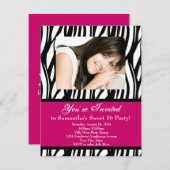 Pink Zebra 16 . Geburtstag Einladung (Vorne/Hinten)