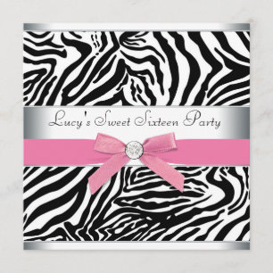 Pink Zebra 16 . Geburtstag Geburtstagsparty Einladung