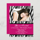 Pink Zebra 18. Geburtstagsparty Einladung (Vorne/Hinten)