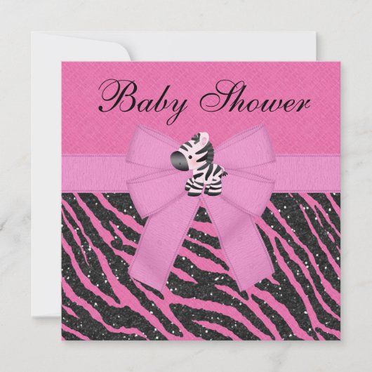 Pink Zebra & Animal Print Imitate Glitzer Baby Dus Einladung (Vorderseite)
