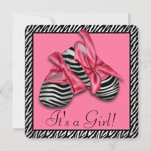 Pink Zebra Baby Dusche Einladung (Vorderseite)