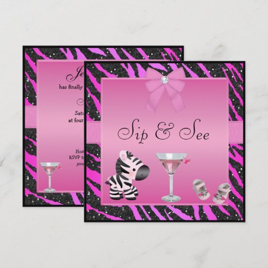 Pink Zebra Babydusche Einladung (Vorne/Hinten)