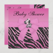Pink Zebra bedruckte Bow & Glitzer Look Babydusche Einladung (Vorne/Hinten)