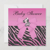 Pink Zebra bedruckte Bow & Glitzer Look Babydusche Einladung (Vorderseite)
