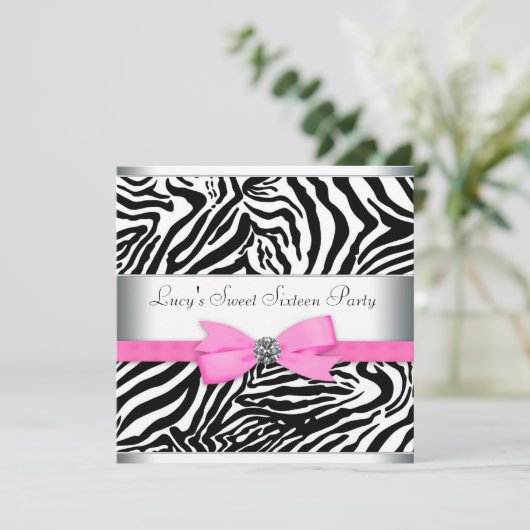 Pink Zebra Birthday Party Einladung (Stehend Vorderseite)