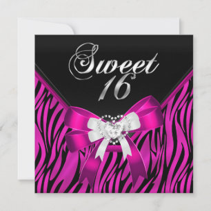 Pink Zebra Black Sweet Sixteen Sweet 16 Geburtstag Einladung
