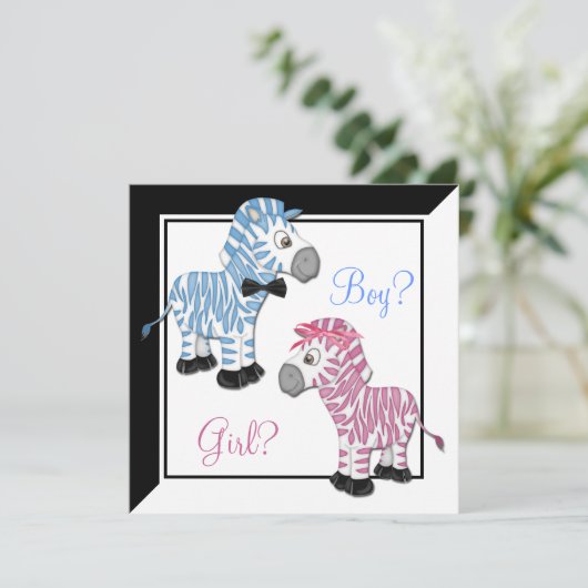 Pink Zebra Blue Zebra Gender Reveal Einladung (Stehend Vorderseite)