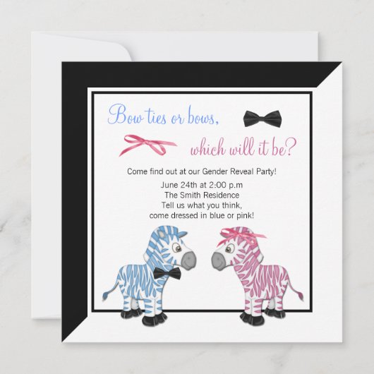 Pink Zebra Blue Zebra Gender Reveal Einladung (Rückseite)