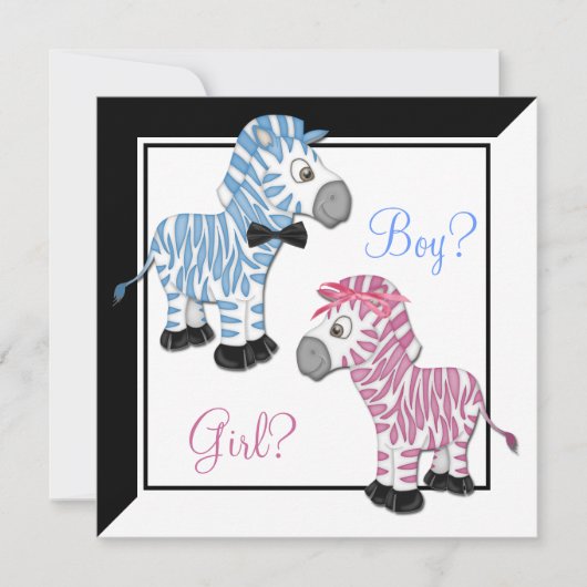 Pink Zebra Blue Zebra Gender Reveal Einladung (Vorderseite)