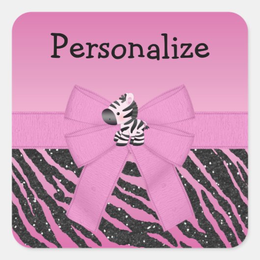 Pink Zebra, Bow & Glitzer Animal Print Stickers (Vorderseite)