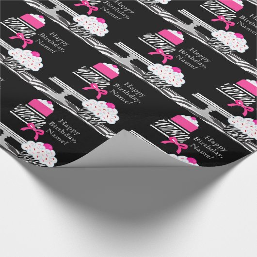 Pink Zebra Cake and Cupcake Wrapping Paper Geschenkpapier (Ecke)
