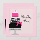 Pink Zebra Cake Cupcake Geburtstagsparty Einladung (Vorne/Hinten)