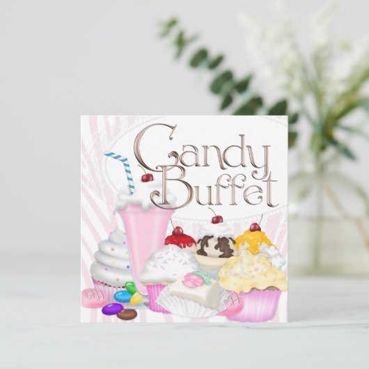 Pink Zebra Candy Buffet Party Einladung (Stehend Vorderseite)